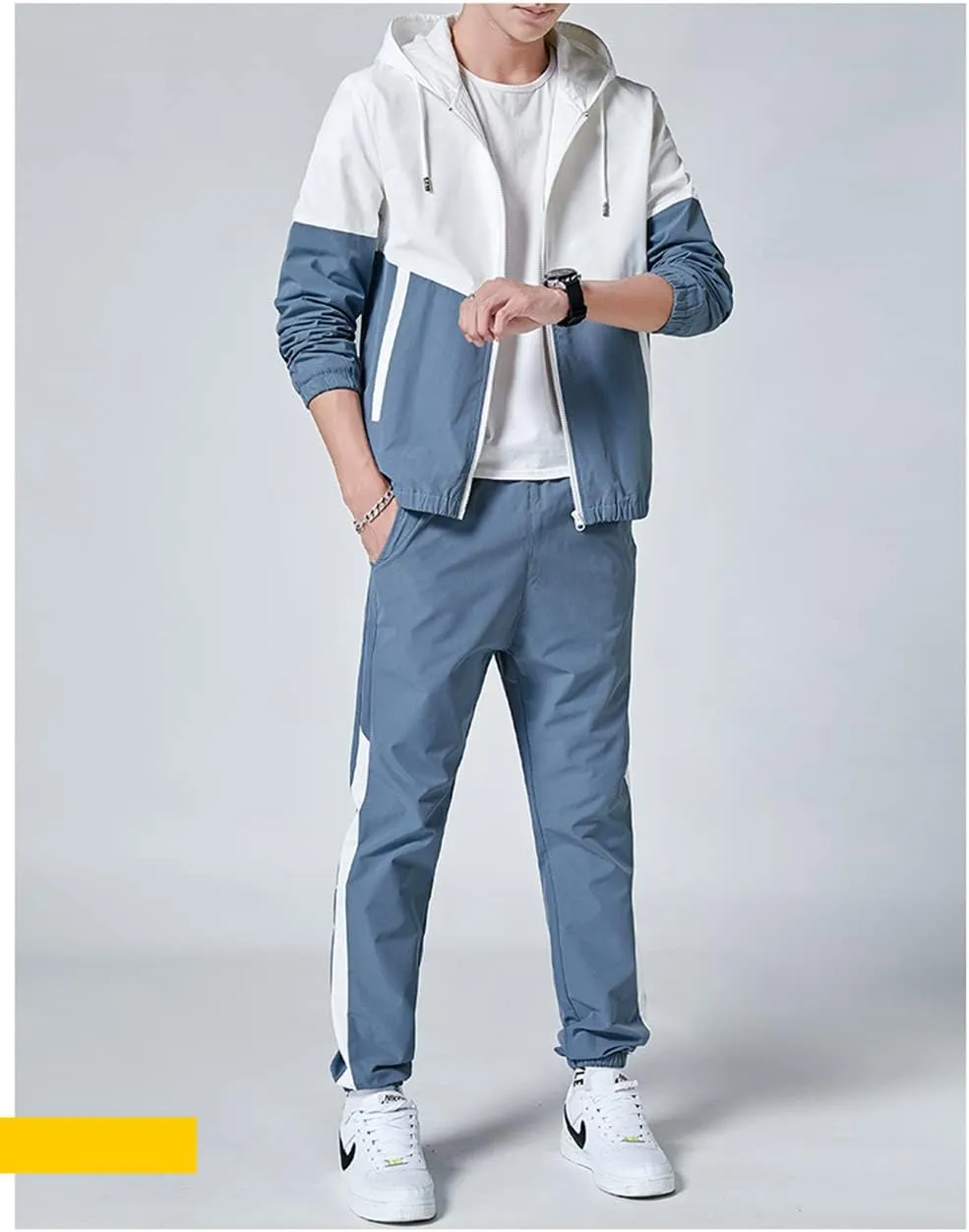 Floette Men Retro Windbreaker Track Suit Track Jacket Track Pant Athletic Hip Hop Windproof Sweat Suit