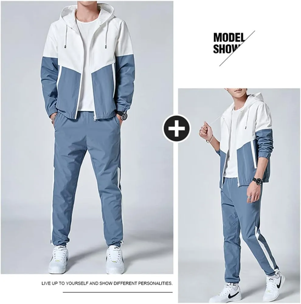 Floette Men Retro Windbreaker Track Suit Track Jacket Track Pant Athletic Hip Hop Windproof Sweat Suit