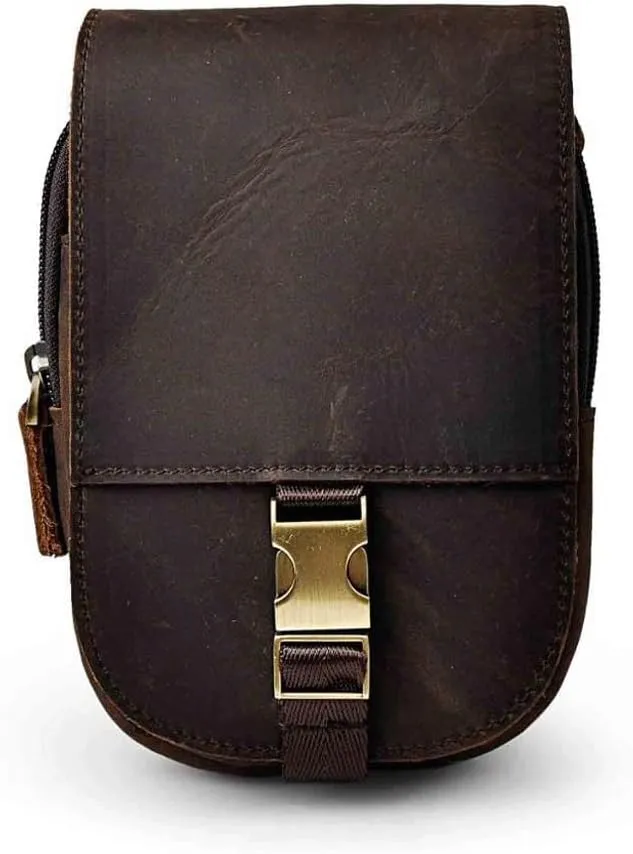 FMURY Leather Small Travel Phone Bag Hook Belt Fanny Pack Pouch Fanny Pack Belt Bag