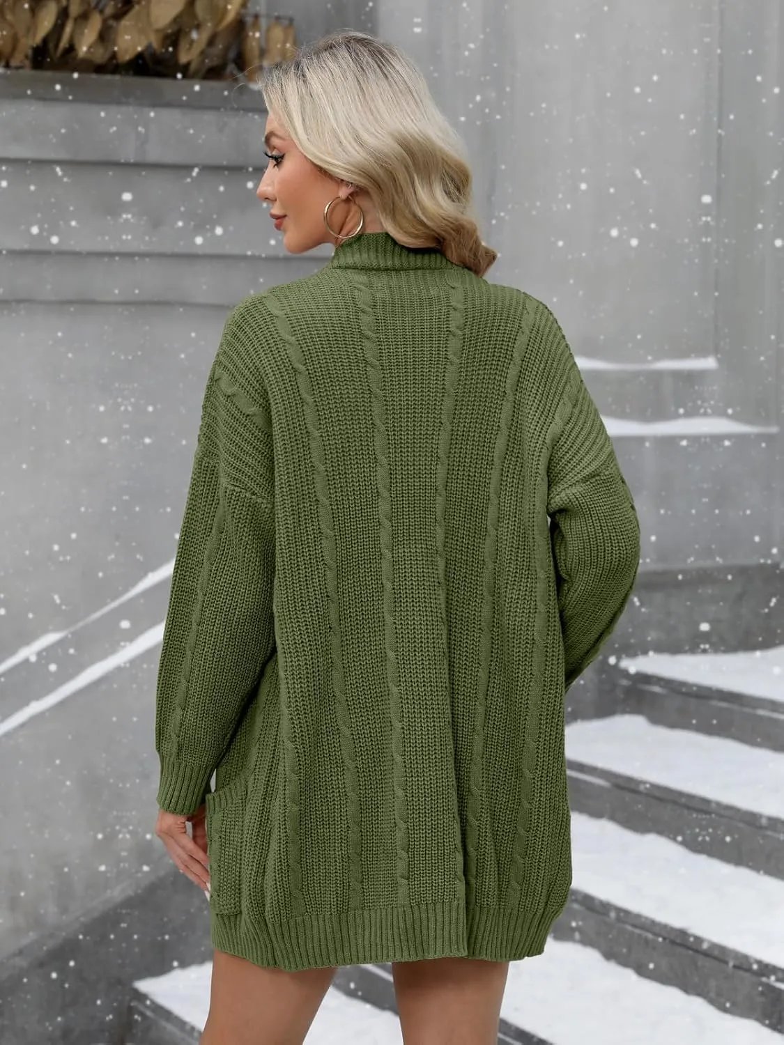 For G and PL Women's V-Neck Long Sleeve Cardigan Cable Knit Open Front with Pockets Sweater Outerwear