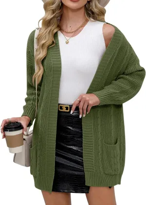 For G and PL Women's V-Neck Long Sleeve Cardigan Cable Knit Open Front with Pockets Sweater Outerwear