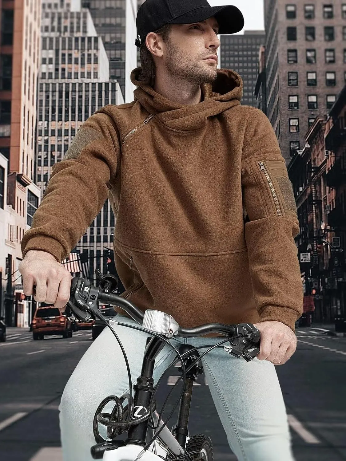 FREE SOLDIER Men's Tactical Winter Fleece Pullover Hoodie Warm Long Fleece lined Hooded Sweatshirt