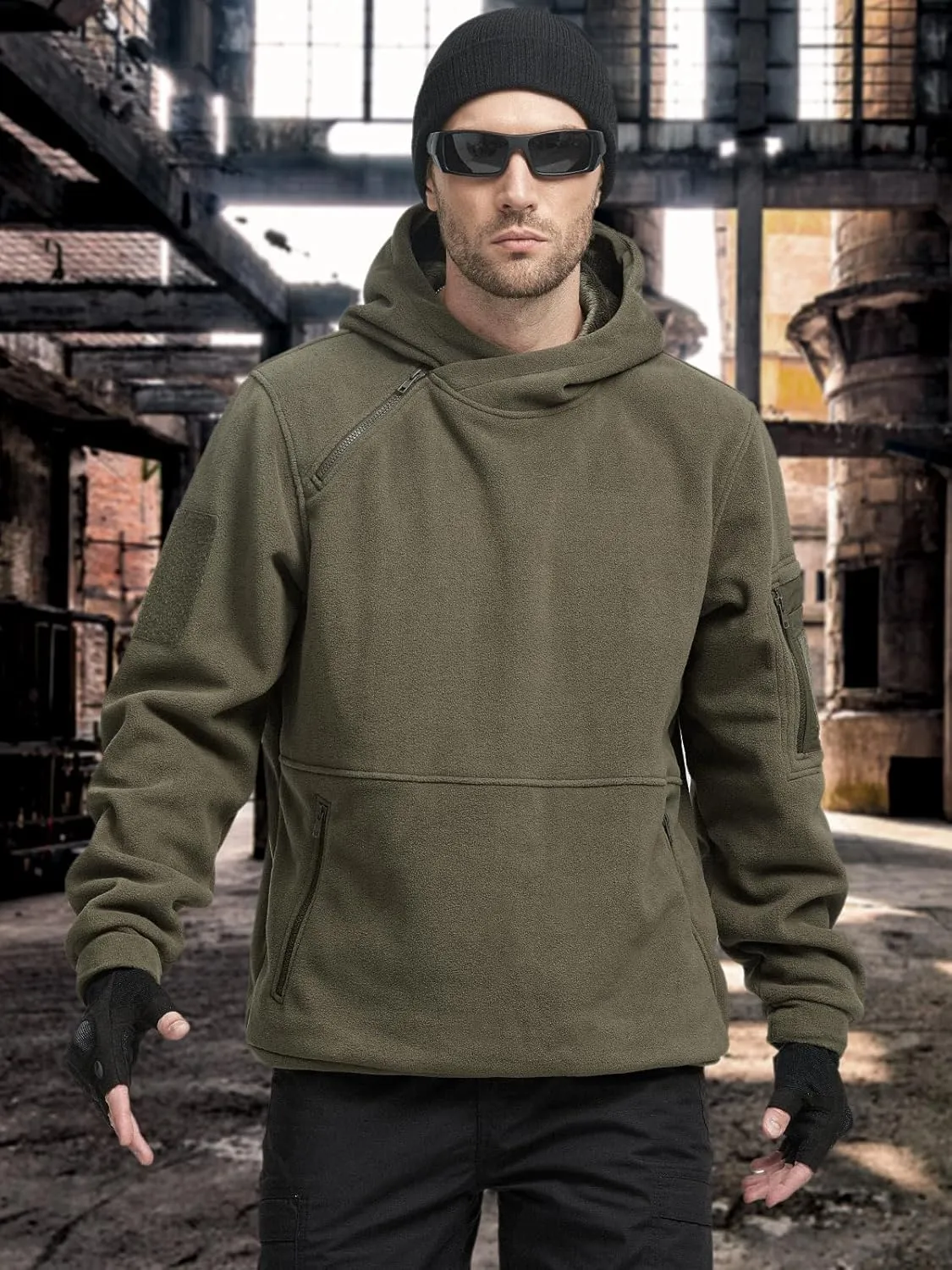 FREE SOLDIER Men's Tactical Winter Fleece Pullover Hoodie Warm Long Fleece lined Hooded Sweatshirt