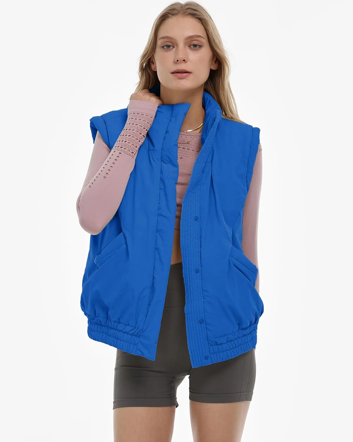 Gacaky Women's Winter Cropped Puffer Vest Lightweight Button-Down Stand Collar Sleeveless Padded Crop Puffy Vests Outerwear