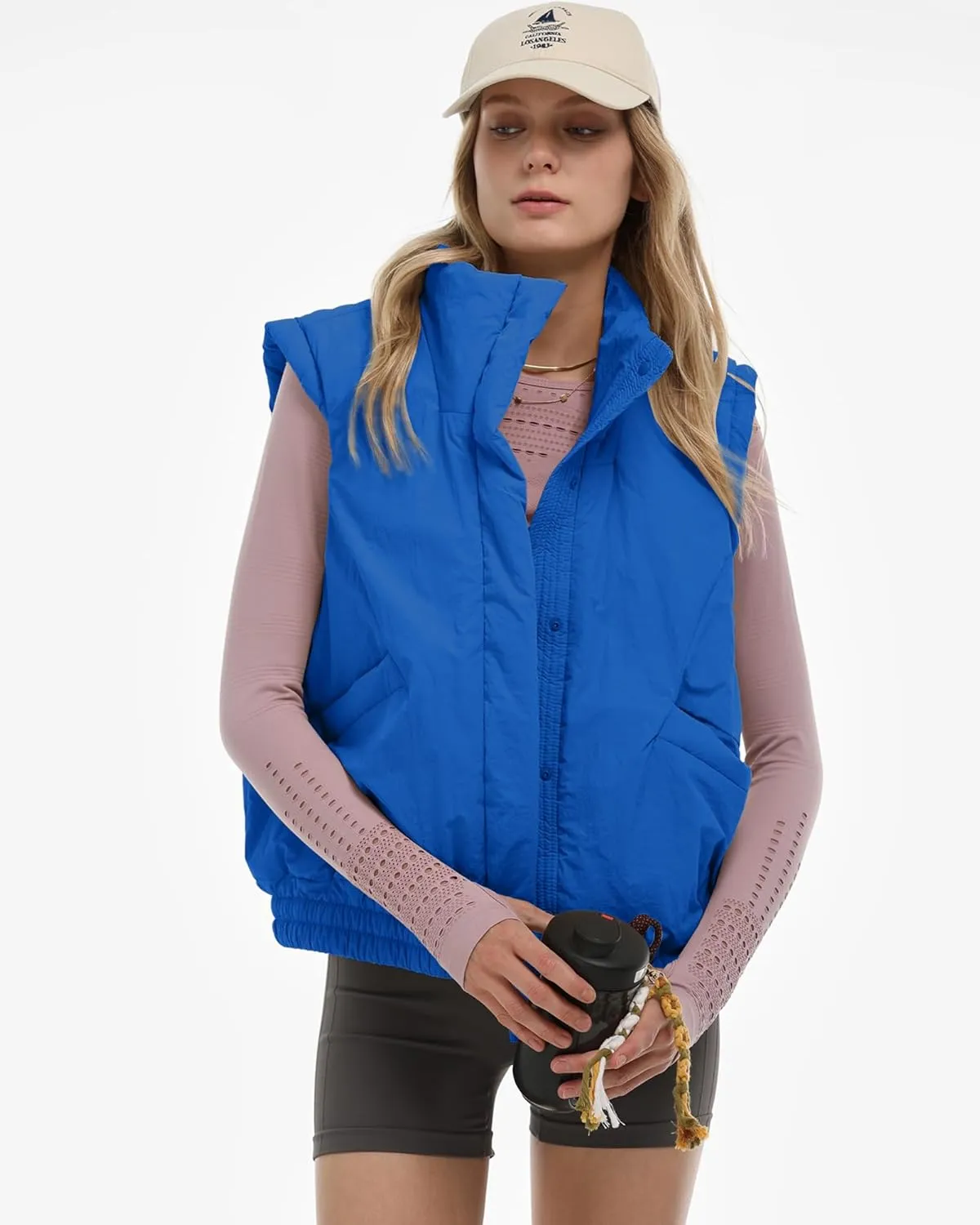Gacaky Women's Winter Cropped Puffer Vest Lightweight Button-Down Stand Collar Sleeveless Padded Crop Puffy Vests Outerwear