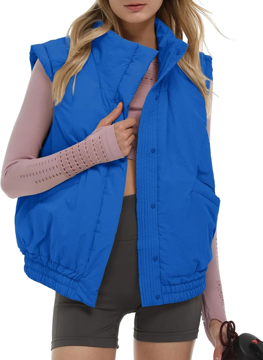 Gacaky Women's Winter Cropped Puffer Vest Lightweight Button-Down Stand Collar Sleeveless Padded Crop Puffy Vests Outerwear