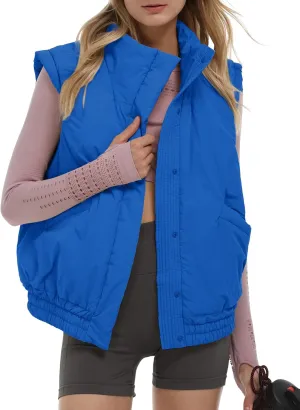 Gacaky Women's Winter Cropped Puffer Vest Lightweight Button-Down Stand Collar Sleeveless Padded Crop Puffy Vests Outerwear