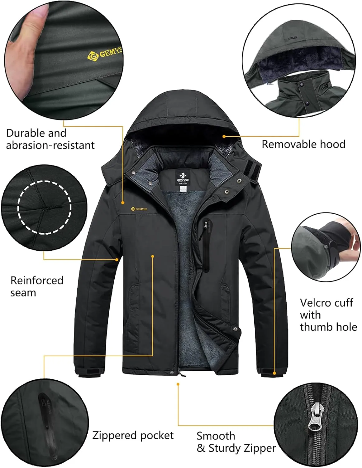 GEMYSE Men's Ski Snow Jacket Warm Winter Waterproof Coat Snowboard Rain Jacket Hooded Windproof Windbreaker