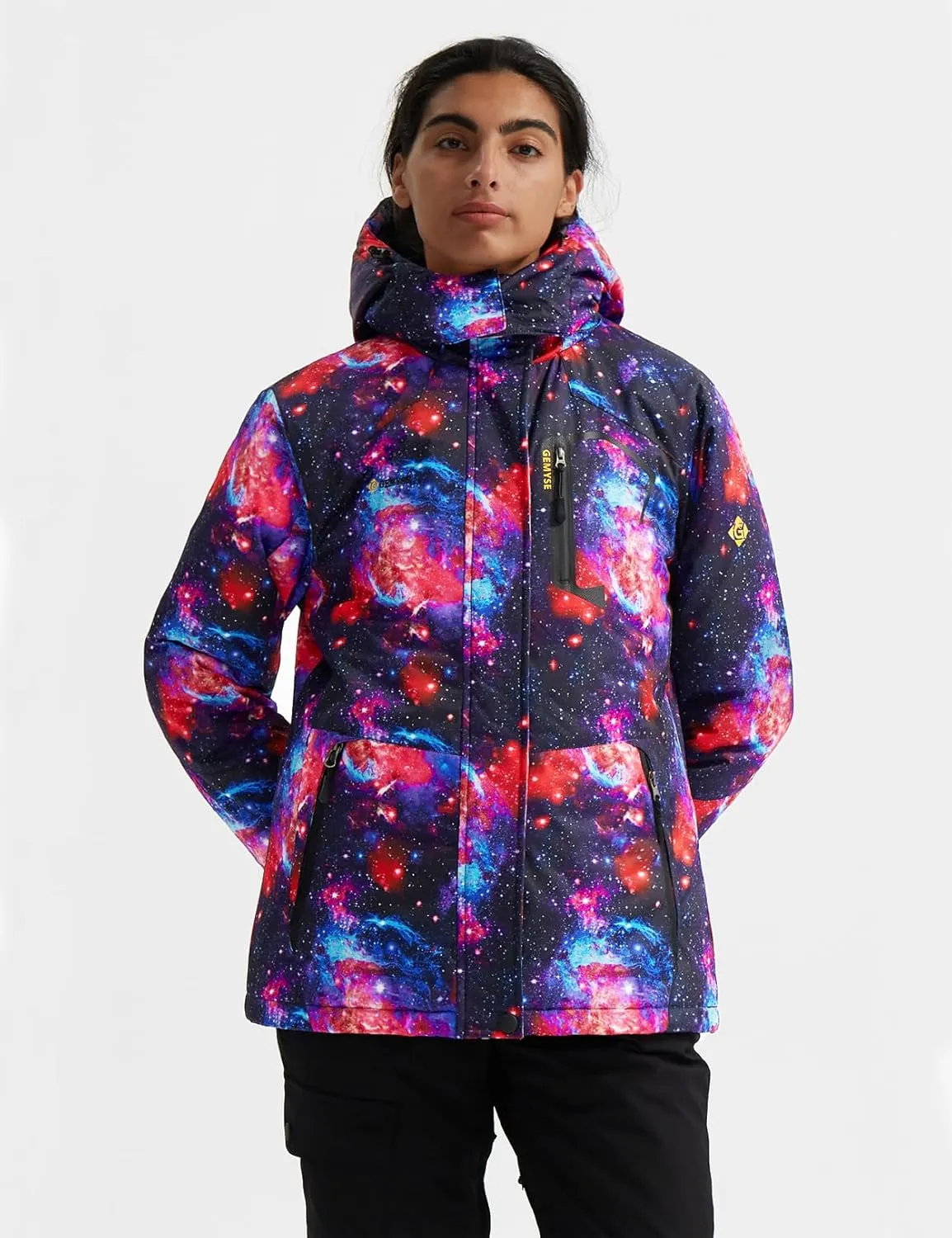 GEMYSE Women's Ski Snow Jacket Warm Winter Waterproof Coat Snowboard Rain Jacket Hooded Windproof Windbreaker