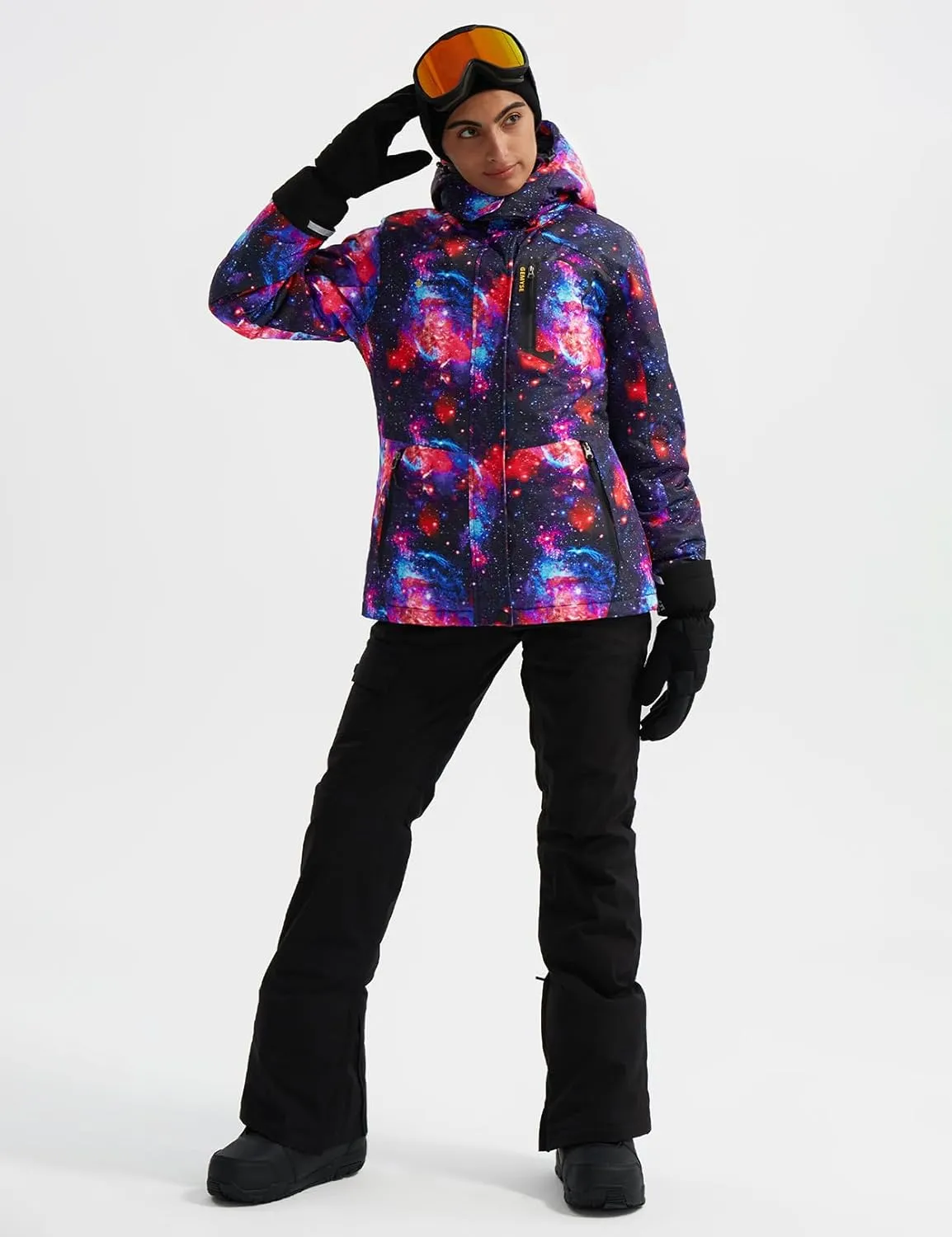 GEMYSE Women's Ski Snow Jacket Warm Winter Waterproof Coat Snowboard Rain Jacket Hooded Windproof Windbreaker