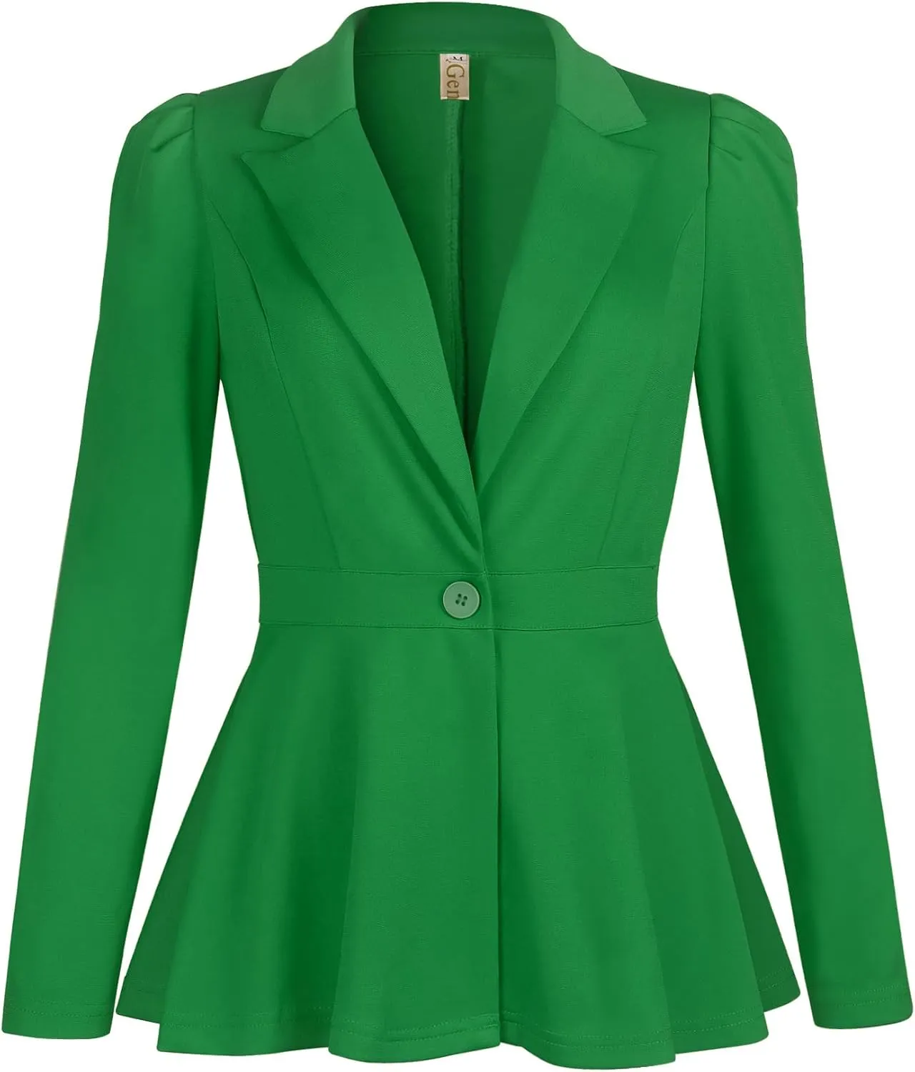 Genhoo Women's Business Casual Blazer Jackets Dressy Puff Sleeve Single Button Peplum Comfy Work Office Blazers