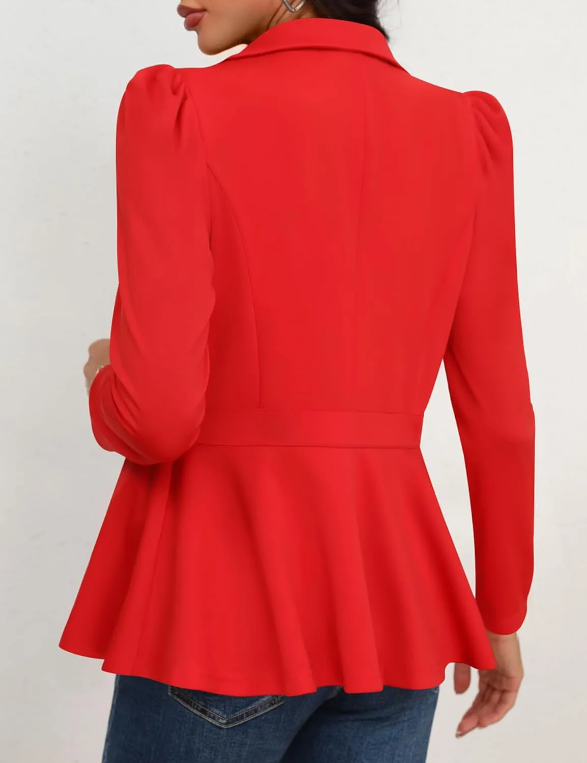 Genhoo Women's Business Casual Blazer Jackets Dressy Puff Sleeve Single Button Peplum Comfy Work Office Blazers