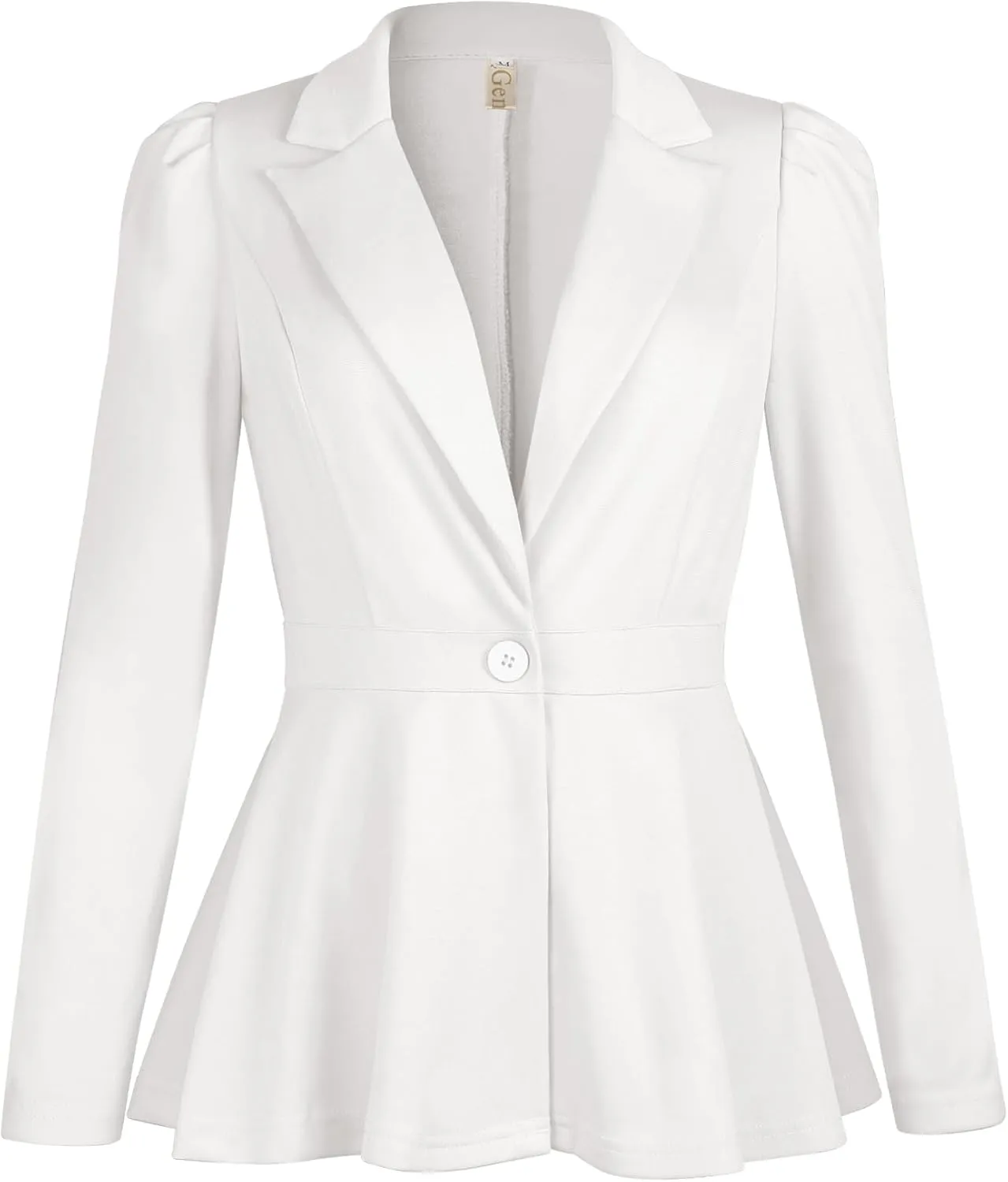 Genhoo Women's Business Casual Blazer Jackets Dressy Puff Sleeve Single Button Peplum Comfy Work Office Blazers
