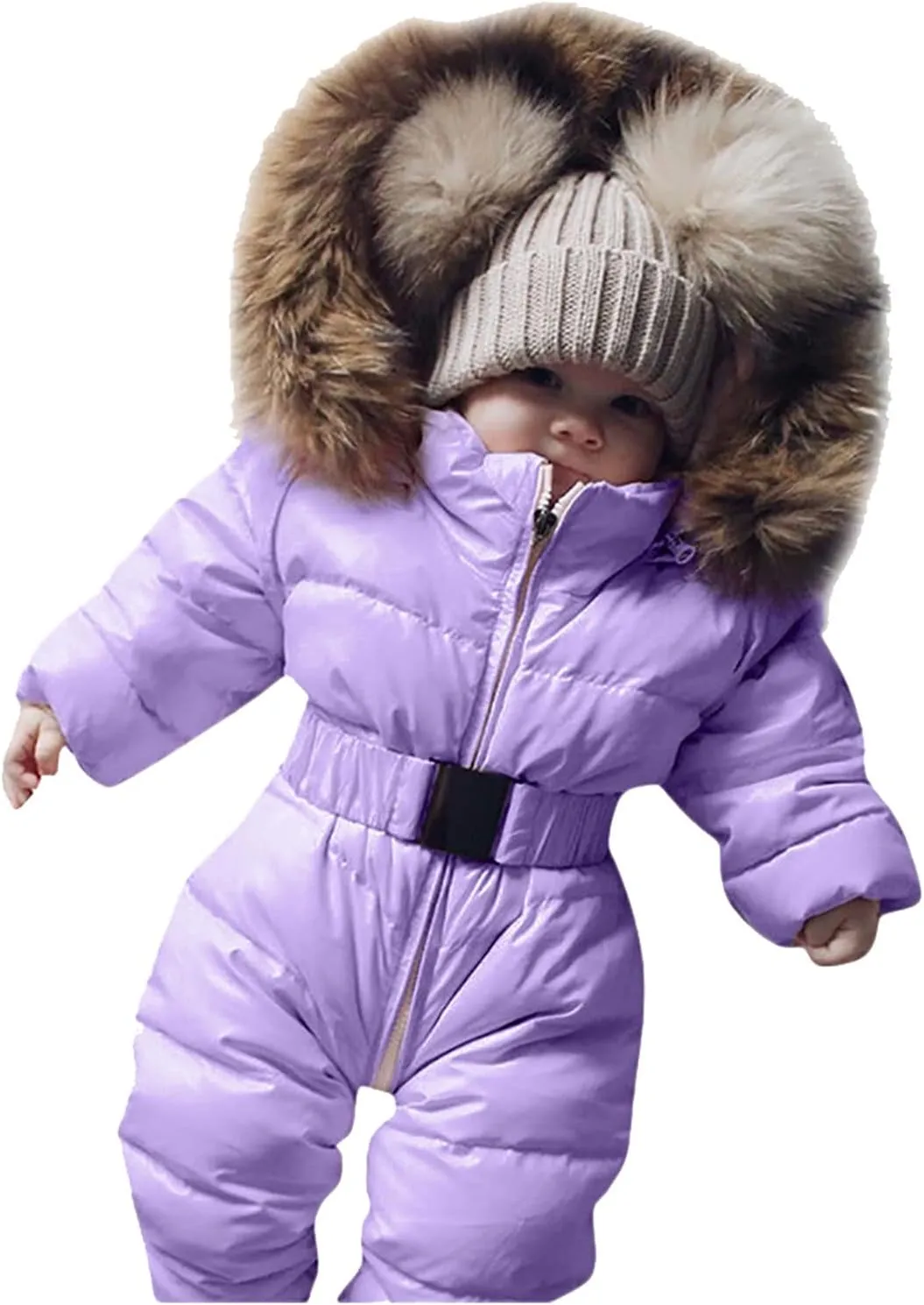 Girls Hooded Coat Infant Baby Snowsuit Romper Hooded Winter Warm Outerwear Jacket Jumpsuit Coat,Kids Cotton Padded Outwear(Purple,0-3 Months)