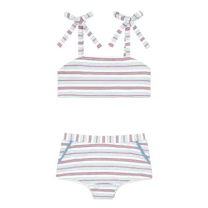 girls vintage stripe bandeau top and swim shorts bikini