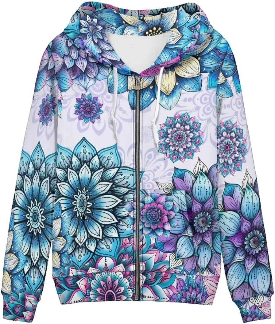 GLUDEAR Women Novelty Graphic Print Zip Up Hoodies Long Sleeve Hooded Sweatshirts Oversized Casual Jackets with Pocket XS-5XL