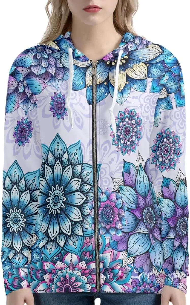 GLUDEAR Women Novelty Graphic Print Zip Up Hoodies Long Sleeve Hooded Sweatshirts Oversized Casual Jackets with Pocket XS-5XL