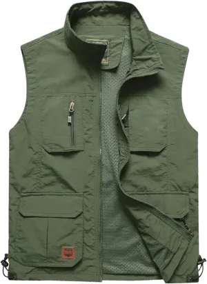 Gnveub Mens Fishing Vest Outdoor Work Quick-Dry Hunting Zip Reversible Travel Vest Jacket with Multi Pockets