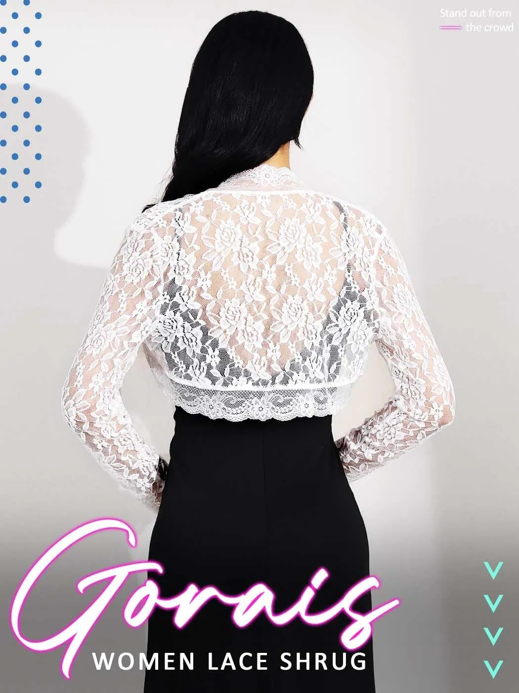 GORAIS Lace Shrug Womens Bolero Jackets for Evening Dresses Long Sleeve Wedding Shrugs for Bride and Bridesmaids