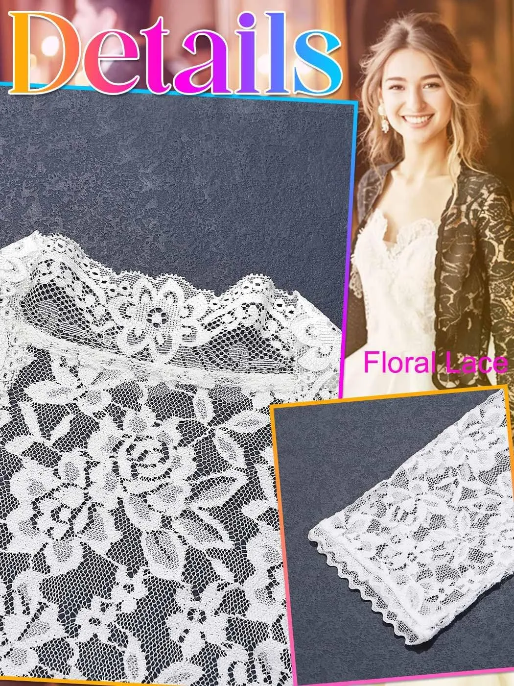 GORAIS Lace Shrug Womens Bolero Jackets for Evening Dresses Long Sleeve Wedding Shrugs for Bride and Bridesmaids