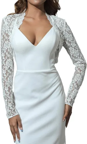 GORAIS Lace Shrug Womens Bolero Jackets for Evening Dresses Long Sleeve Wedding Shrugs for Bride and Bridesmaids