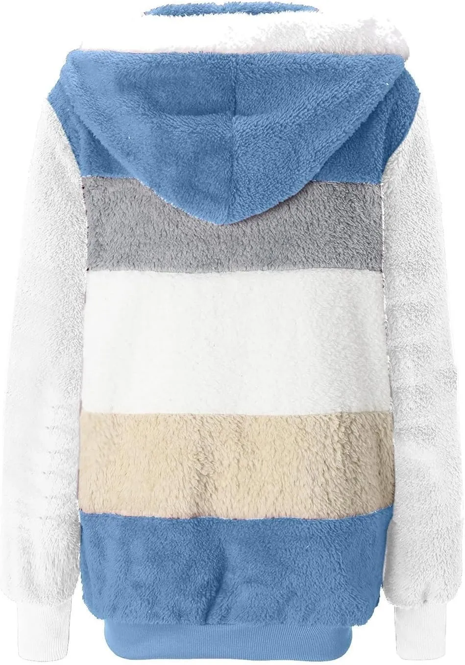 Gumipy Fleece Jacket Women Plus Size Hooded Sherpa Jacket Coat Fuzzy Color Block Patchwork Zip Up Jackets Hoodie with Pockets