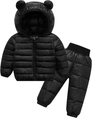 Happy Cherry Baby Boys Girls Two Piece Snowsuit Winter Hooded Puffer Down Jacket and Elastic Waist Snow Pants Sets