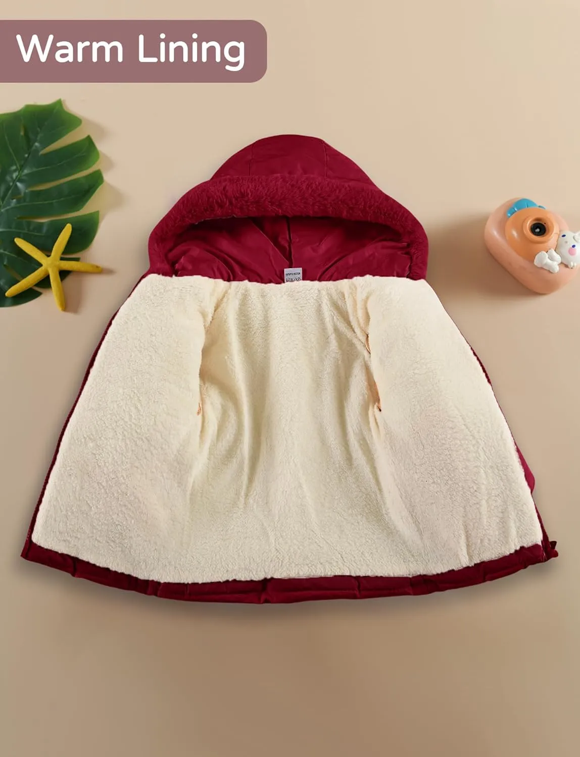 Happy Cherry Baby Girls Winter Long Jacket Long Warm Fleece Outwear Coats with Hoods Snow Outdoor Clothing Down Jacket
