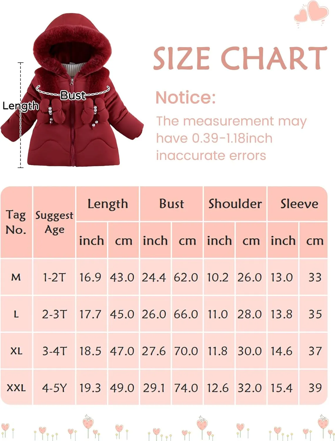 Happy Cherry Baby Girls Winter Long Jacket Long Warm Fleece Outwear Coats with Hoods Snow Outdoor Clothing Down Jacket