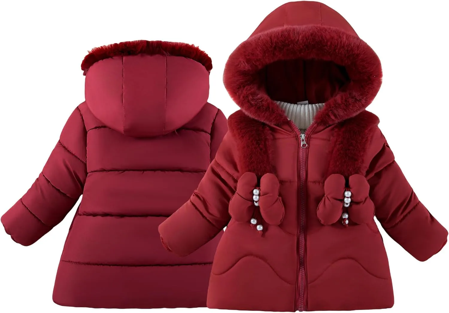 Happy Cherry Baby Girls Winter Long Jacket Long Warm Fleece Outwear Coats with Hoods Snow Outdoor Clothing Down Jacket
