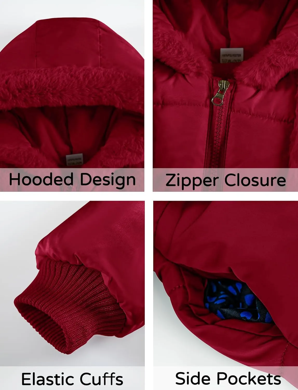 Happy Cherry Baby Girls Winter Long Jacket Long Warm Fleece Outwear Coats with Hoods Snow Outdoor Clothing Down Jacket