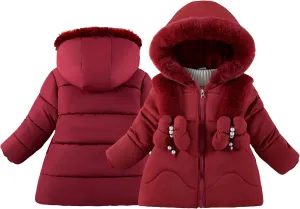 Happy Cherry Baby Girls Winter Long Jacket Long Warm Fleece Outwear Coats with Hoods Snow Outdoor Clothing Down Jacket