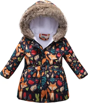 Happy Cherry Girl's Fleece Line Hooded Jacket Faux Fur Trim Winter Warm Coat Long Padded Outwear Snow Puffer Jackets