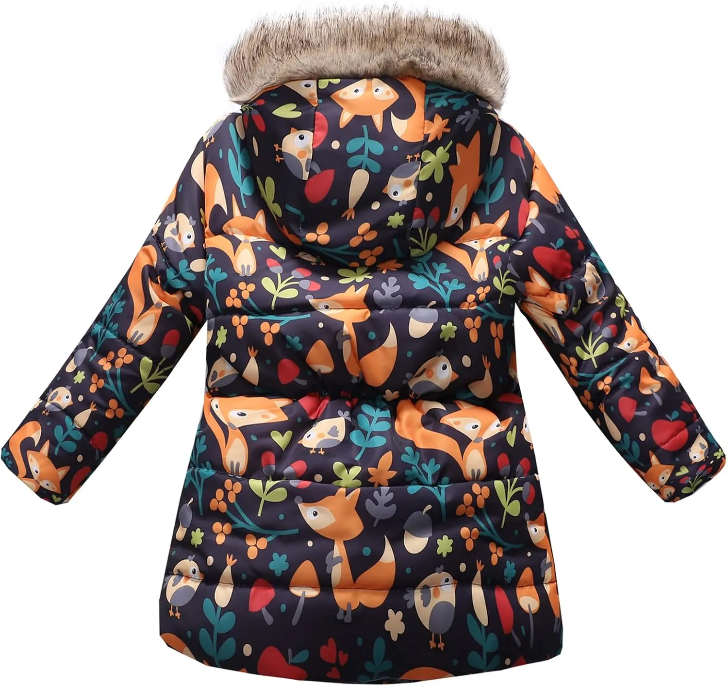 Happy Cherry Girl's Fleece Line Hooded Jacket Faux Fur Trim Winter Warm Coat Long Padded Outwear Snow Puffer Jackets