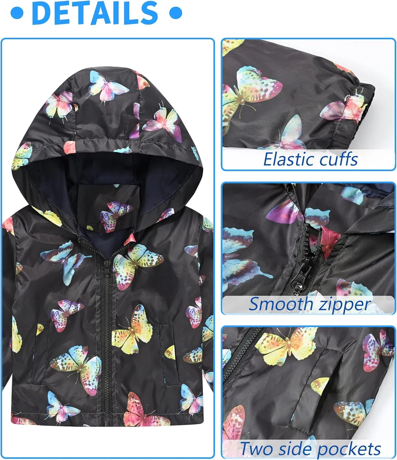 Happy Cherry Toddler Baby Casual Cartoon Prints Windbreaker Hoodie Coat Lightweight Casual Jacket 1-5T