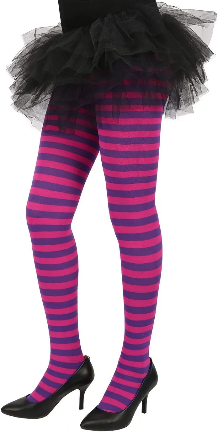 HDE Women's Striped Tights Opaque Microfiber Stockings Nylon Footed Pantyhose