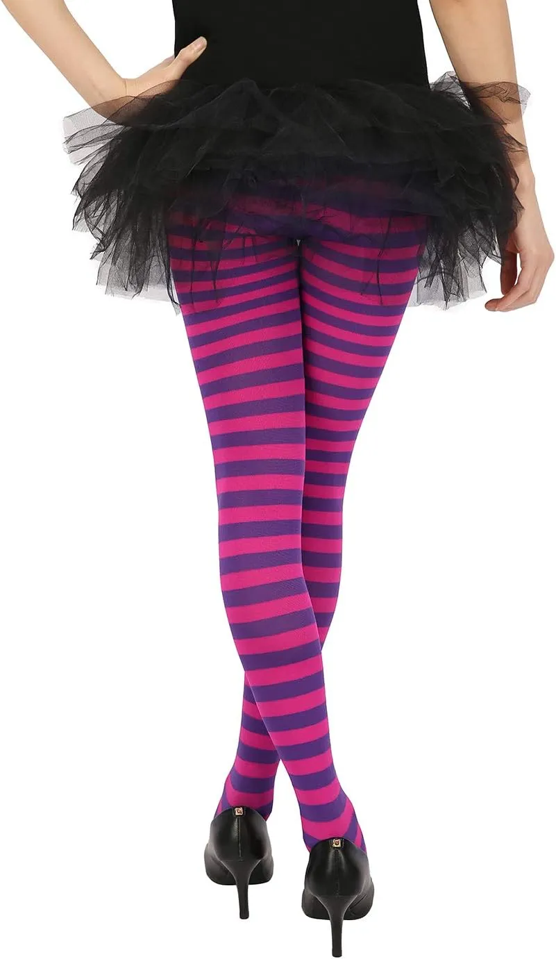 HDE Women's Striped Tights Opaque Microfiber Stockings Nylon Footed Pantyhose