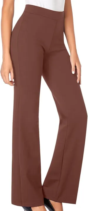 High Waisted Dress Pants for Women Bootcut Elastic Waist Pull On Work Slacks Stretchy Trousers Flared Yoga Leggings