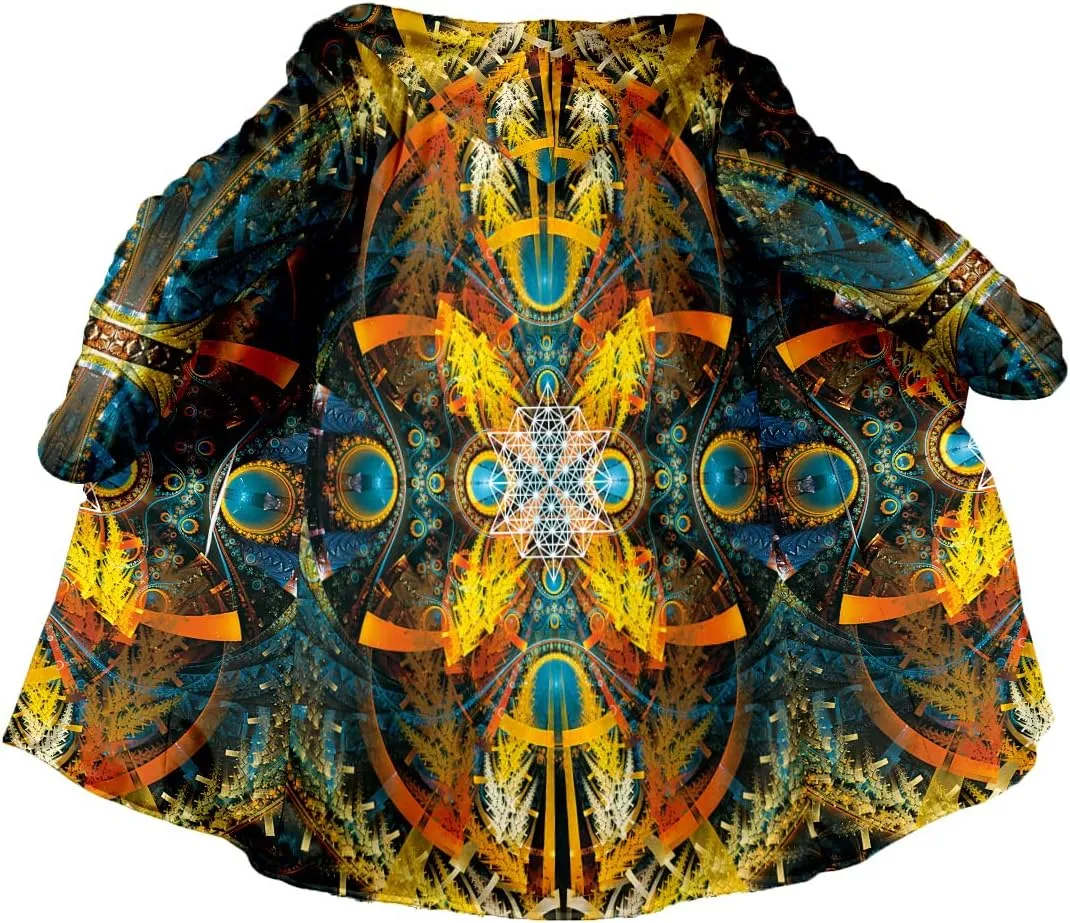 Hippie Psychedelic Colorful Trippy 3D Print Dream Cloak Thick Warm Hooded Men Overcoat Windproof Fleece Jacket