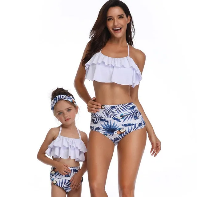 Hirigin Family Matching Swimwear Women Bikni Set Baby Girls Swimsuit 2019 Beach Simming Mother And Me High Waist Bathing Suit