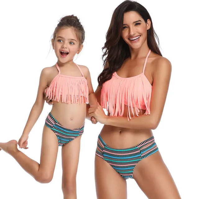 Hirigin Family Matching Swimwear Women Bikni Set Baby Girls Swimsuit 2019 Beach Simming Mother And Me High Waist Bathing Suit