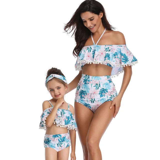 Hirigin Family Matching Swimwear Women Bikni Set Baby Girls Swimsuit 2019 Beach Simming Mother And Me High Waist Bathing Suit