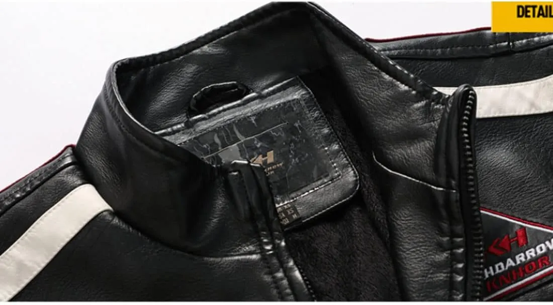 HZCX FASHION Mens Faux Leather Flight Bomber Jackets Motorcycle Badge Pu Jacket
