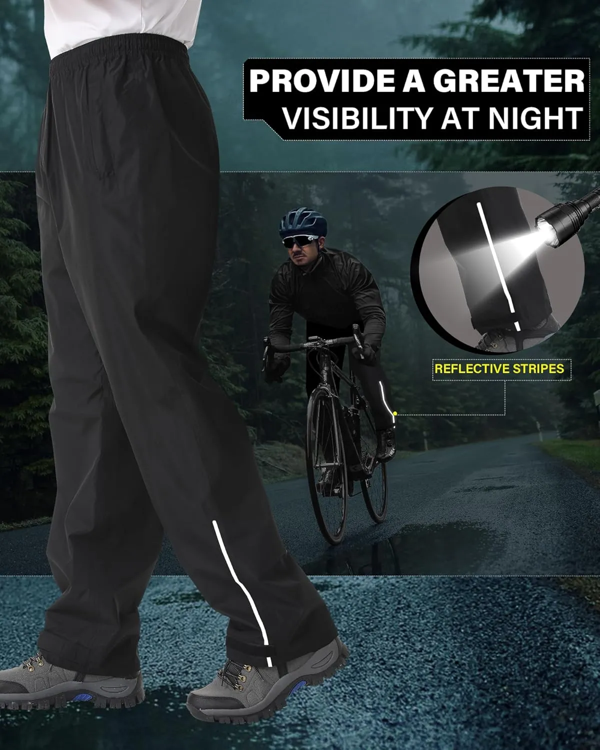 iCreek Men's Waterproof Rain Pants Lightweight Packable Windproof Outdoor Over Pants for Hiking Fishing Golf