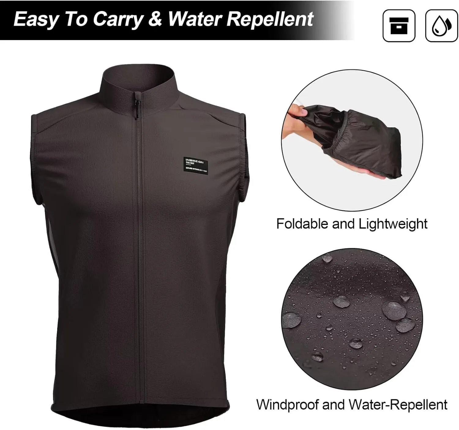 INBIKE Unisex Cycling Vest Windproof Sleeveless Bicycle Jacket, Lightweight Breathable Vest with 2 Pockets