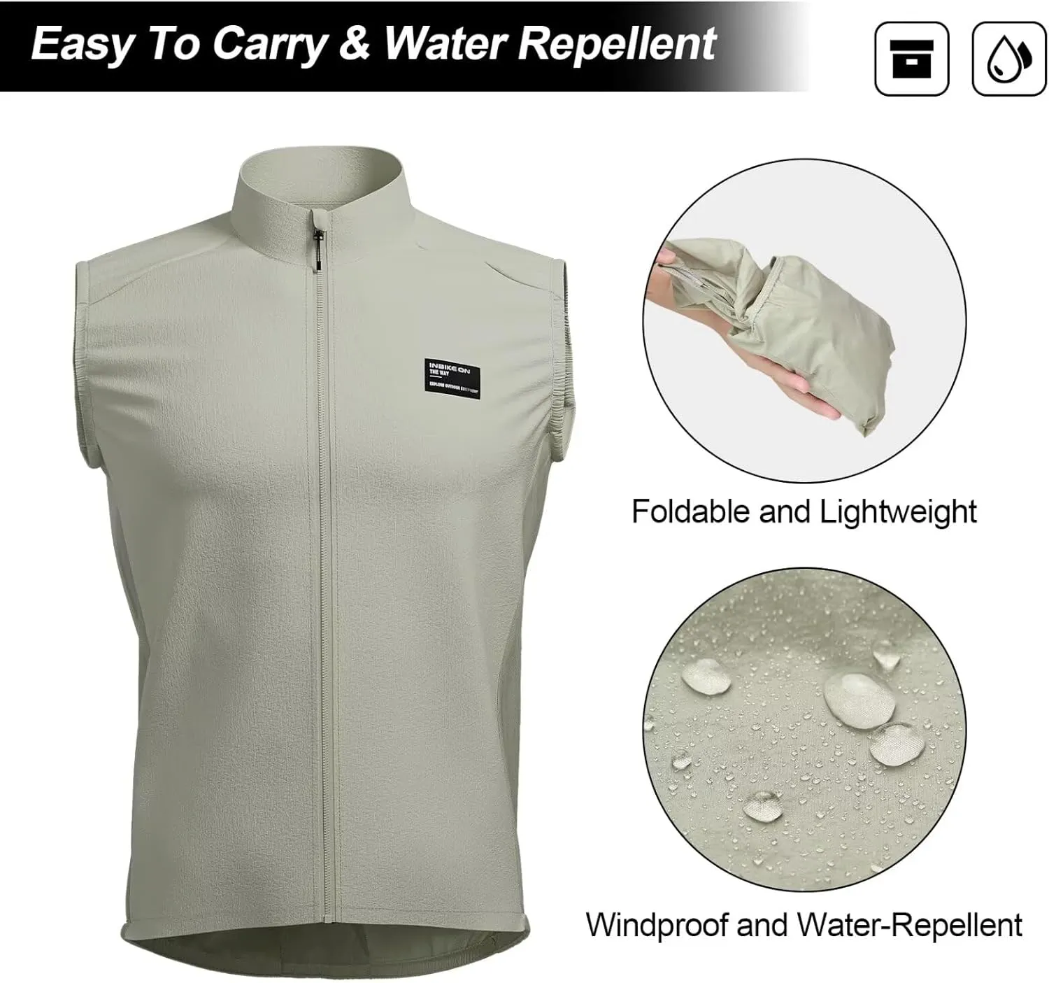 INBIKE Unisex Cycling Vest Windproof Sleeveless Bicycle Jacket, Lightweight Breathable Vest with 2 Pockets