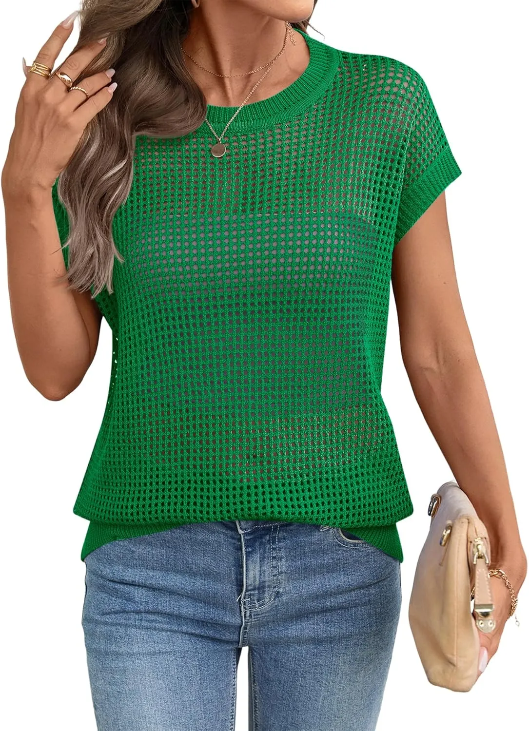 Ivicoer Womens Summer Tops Crochet Cap Sleeve Sweater Hollow Out Beach Vacation Clothes Trendy 2025