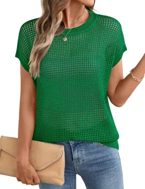 Ivicoer Womens Summer Tops Crochet Cap Sleeve Sweater Hollow Out Beach Vacation Clothes Trendy 2025