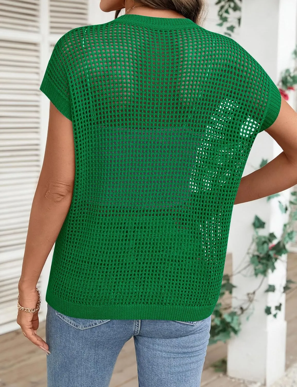 Ivicoer Womens Summer Tops Crochet Cap Sleeve Sweater Hollow Out Beach Vacation Clothes Trendy 2025