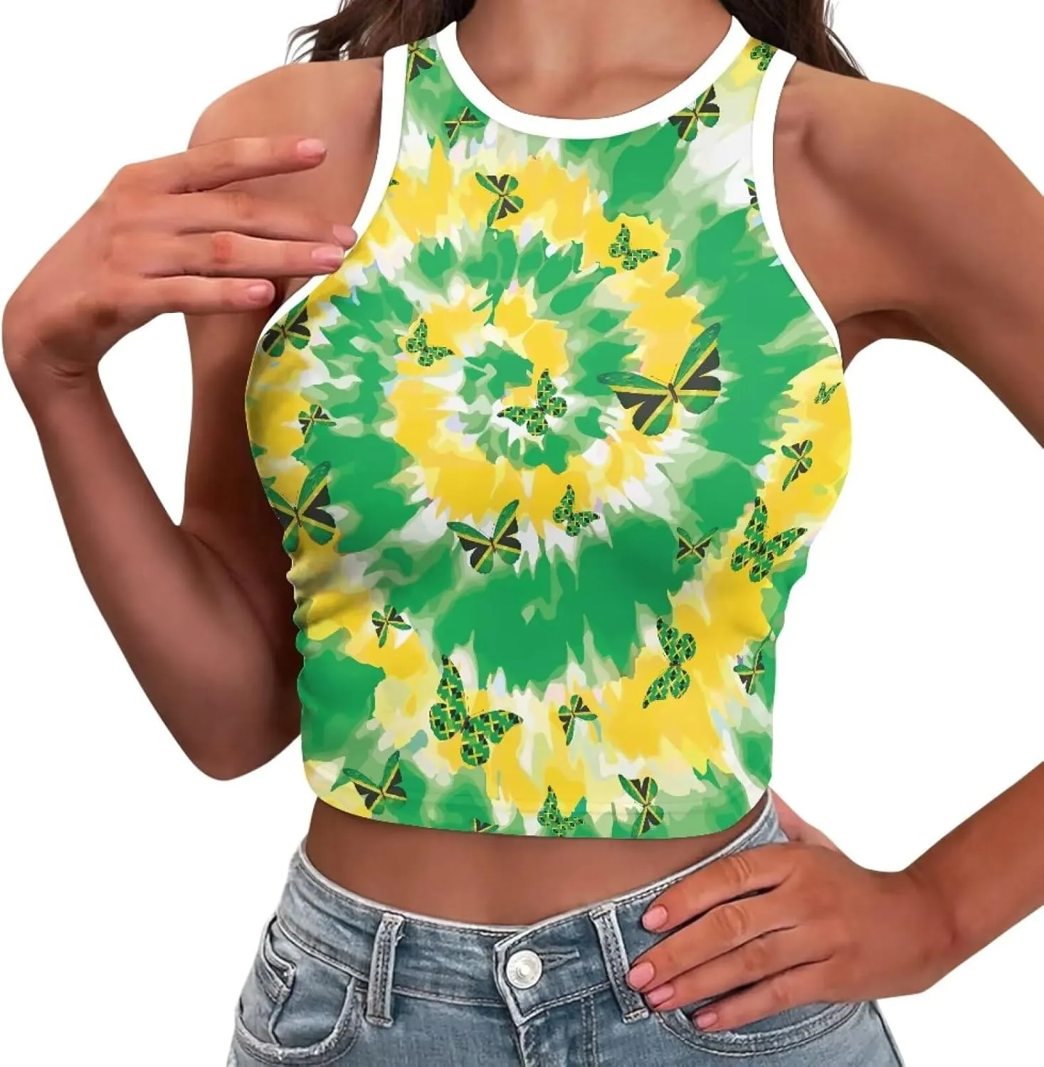 Jamaican Pride Tank Top for Women Jamaican Flag Tank Tops Ethnic Style Casual Basic Tank Crop Tops XS-XXL